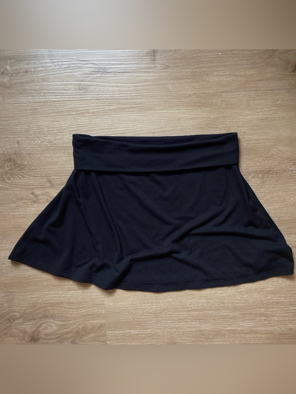 Fold-Over Waist Black Mini Skirt - Women's